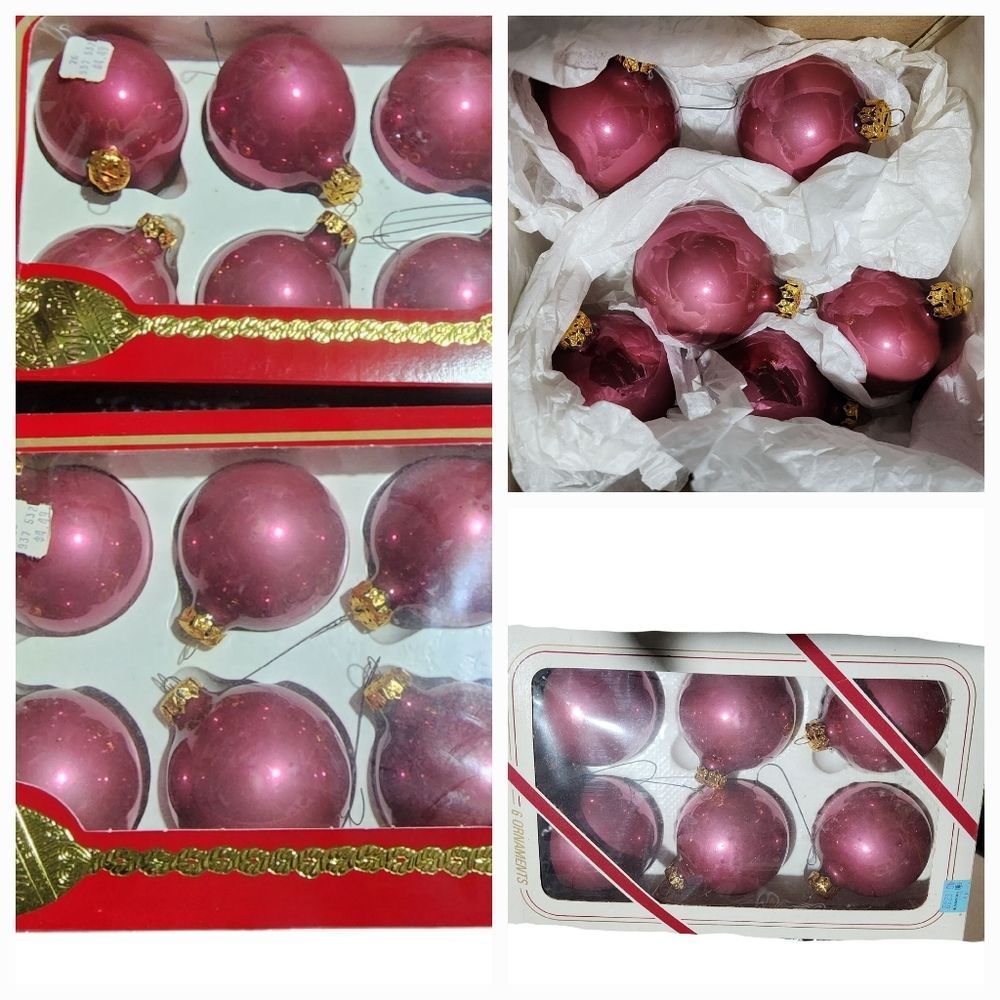 24 Maroon/Burgundy Glass Bulbs Mercury Glass Christmas Ornaments Tree Holiday